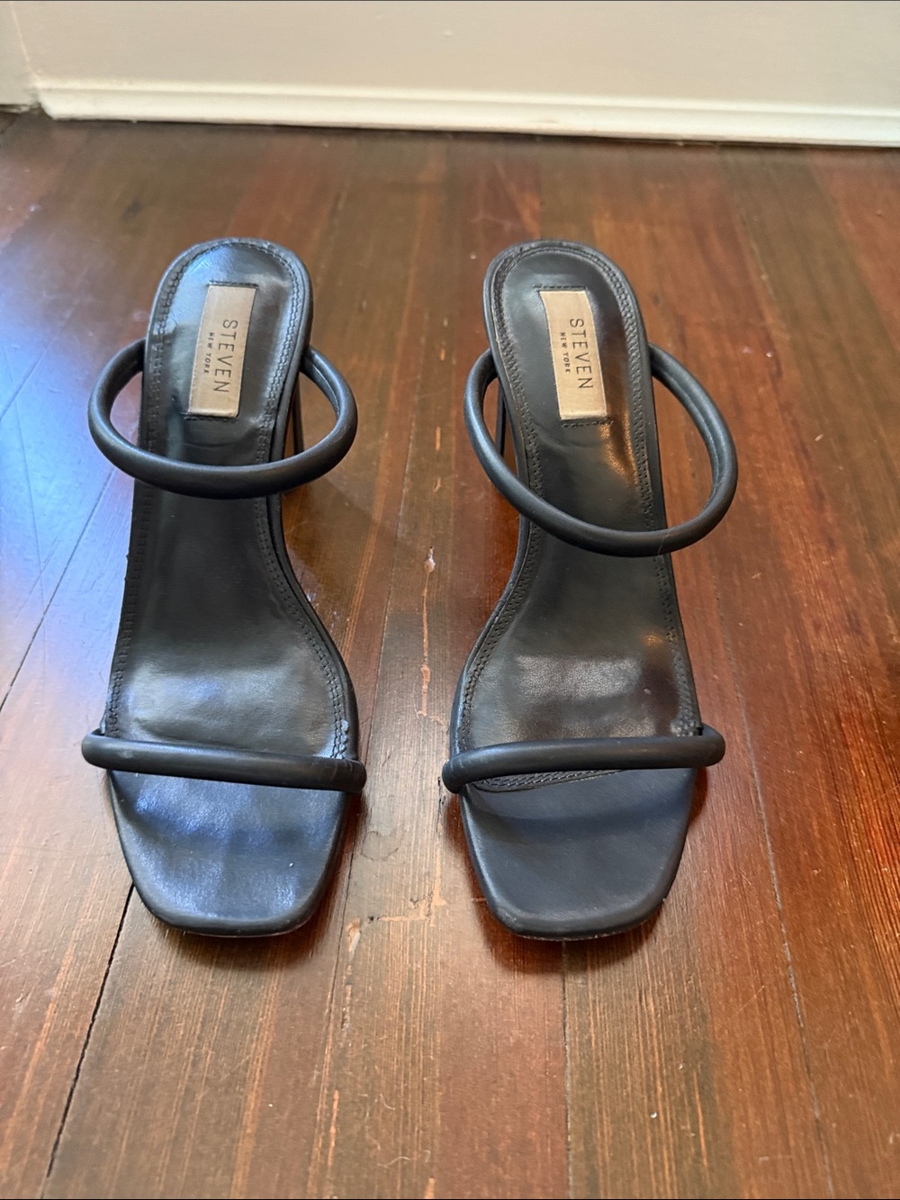 Steven by Steve Madden Black Double-Strap Square-Toe Slide Heels